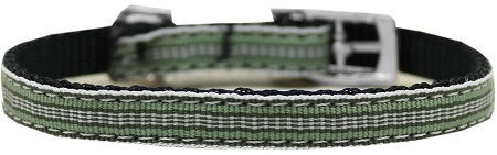 Preppy Stripes Nylon Dog Collar with classic buckles 3/8" Green/White Size 10